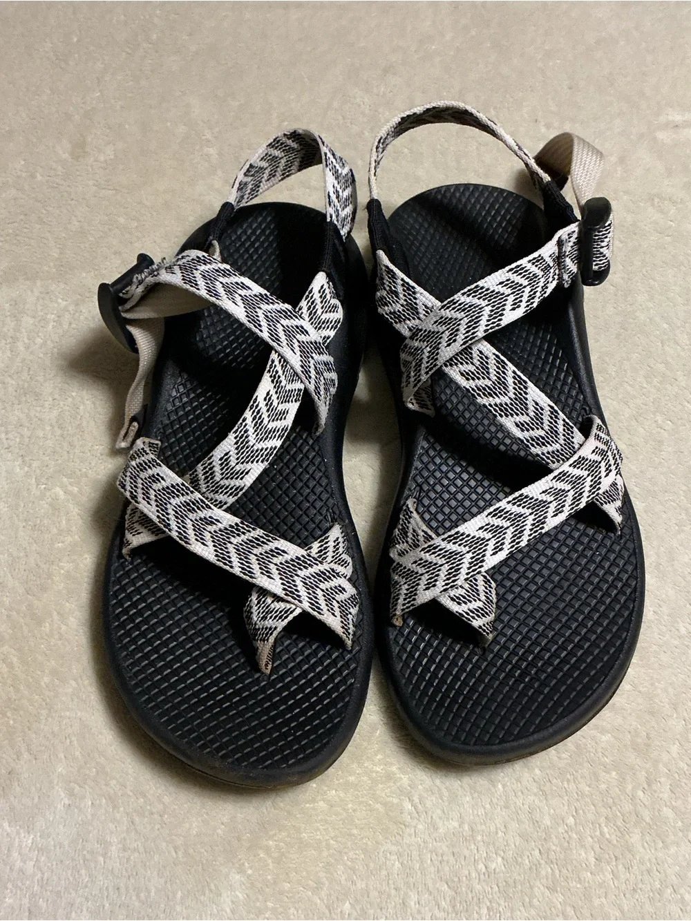 Chaco Black Sandals with Chevron Beige Straps